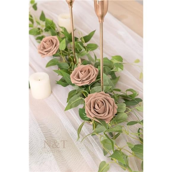 Brown Roses Artificial Flowers 25pcs Fake Flowers Bulk Perfect DIY Fall Wedding - Picture 4 of 6